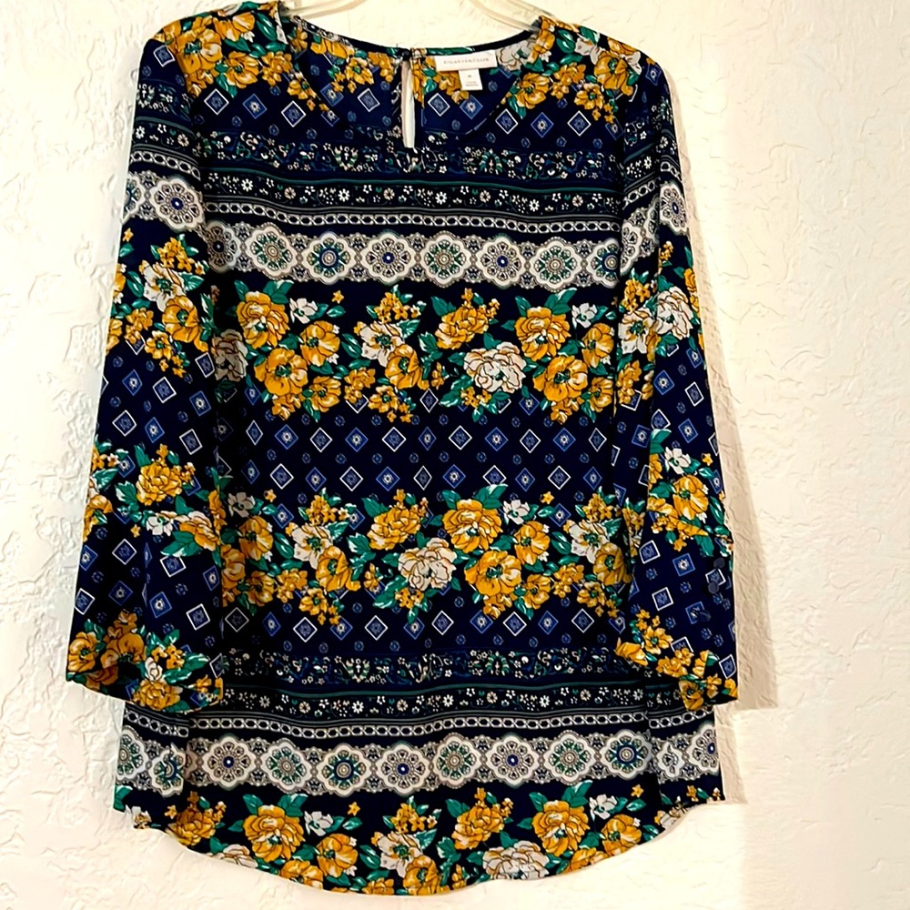 Charter Club Floral Women Long Sleeve Blouse Size Medium
